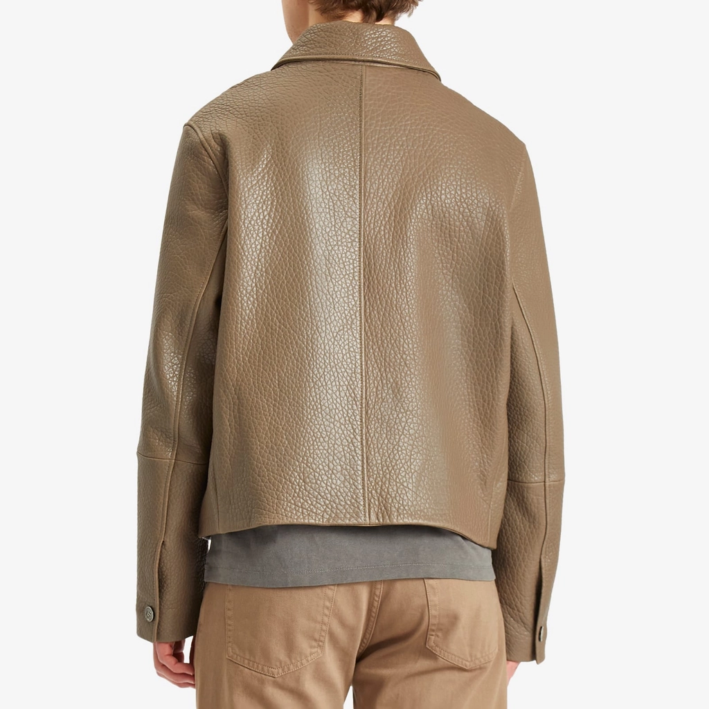 AMI Paris Men's Leather Buttoned Jacket Smoke Grey